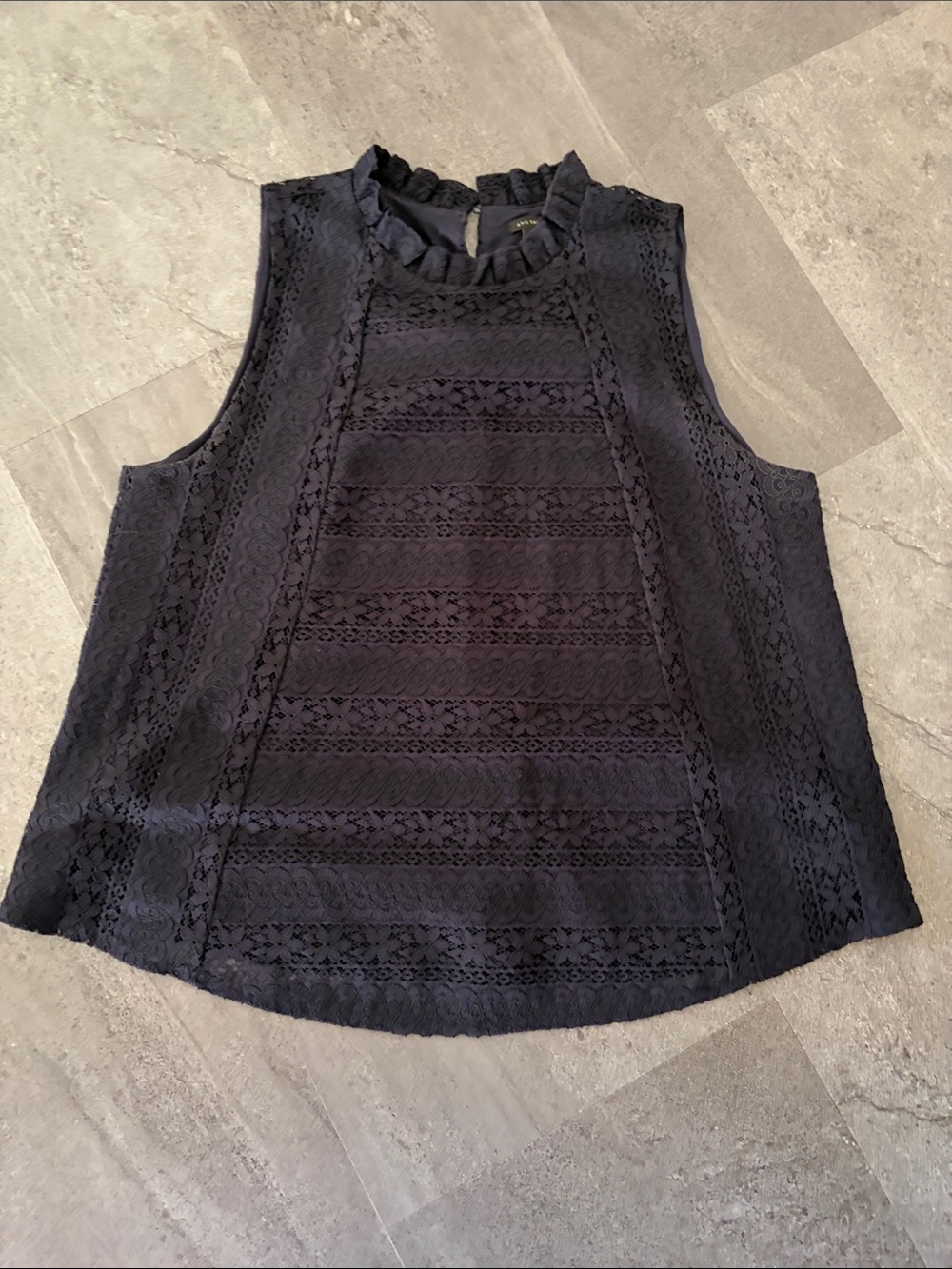 Ann Taylor Sleeveless Lace Mock-Neck Top - Navy